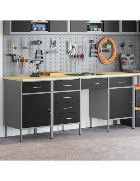 Set da lavoro e tavolo 4 pezzi  neri in legno ingegnerizzato e acciaio