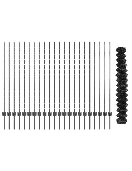 Recinzione con Posto Grigio 1,4 x 25 m Acciaio e PVC