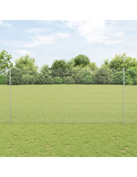 Recinzione in Rete Saldato  con 10 Pali U Argento 1.6x10 m Acciaio