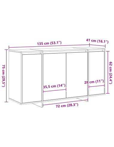 Credenza Rovere artigianale 135 x 41 x 75 cm Legno multistrato