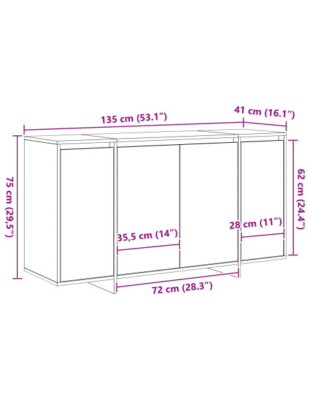 Credenza Rovere artigianale 135 x 41 x 75 cm Legno multistrato