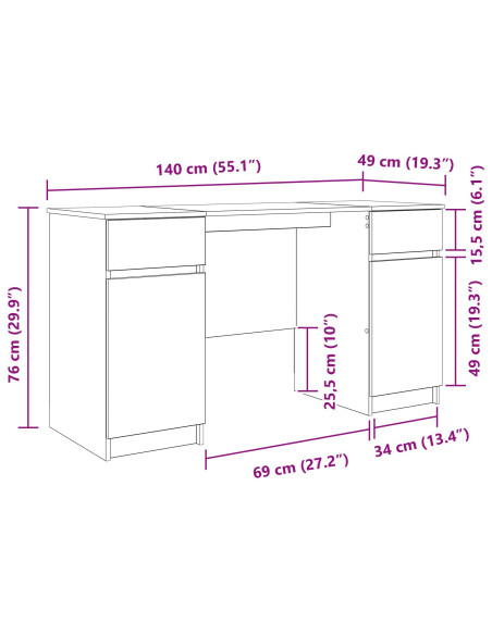 Scrivania  in Rovere Sonoma 140x49x76 cm in Legno Ingegnerizzato