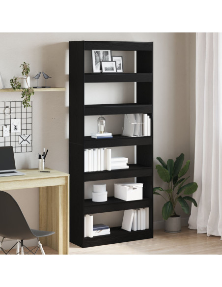 Armadio per Libri con lo scaffale Rovere Nero 80 x 30 x 198 cm