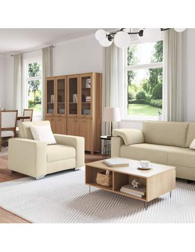 Divano 3 pcs Crema 219 x 80 x 82 cm Tessuto misto lino