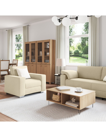 Set Divano 3 Pezzi con Cuscini in Tessuto Crema
