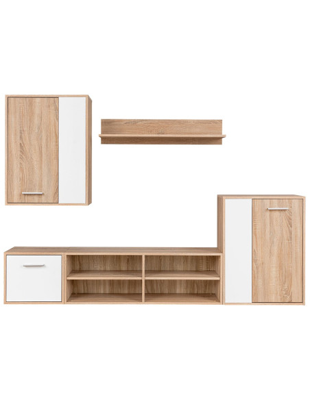 Set Mobili TV 5 Pezzi in Bianco e Quercia di Sonoma in Legno Ingegnerizzato