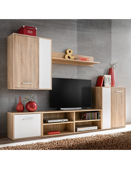 Set Mobili TV 5 Pezzi in Bianco e Quercia di Sonoma in Legno Ingegnerizzato