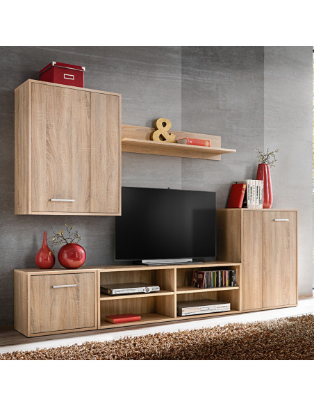 Set di mobiletto TV a 5 pezzi in legno composto rovere Sonoma