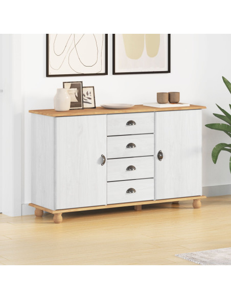 Credenza  'ASKIM' Bianca 133,5x40x78 cm Legno massiccio di pino