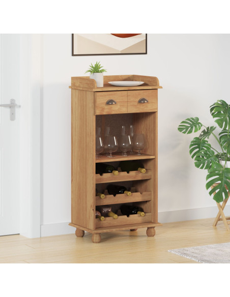 Cabinet vino  ASKIM con 12 porta bottiglie in legno massello di pino color miele
