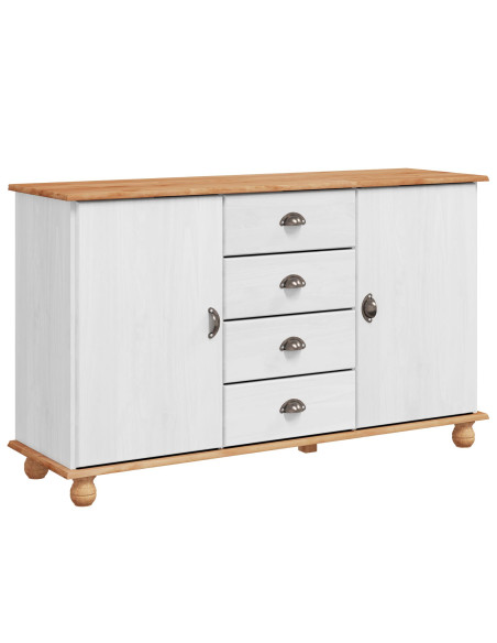Credenza  'ASKIM' Bianca 133,5x40x78 cm Legno massiccio di pino