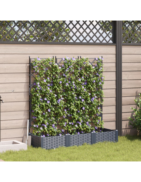 Vaso da Giardino  con Trellis 3 pz Grigio 120x40x125.5 cm
