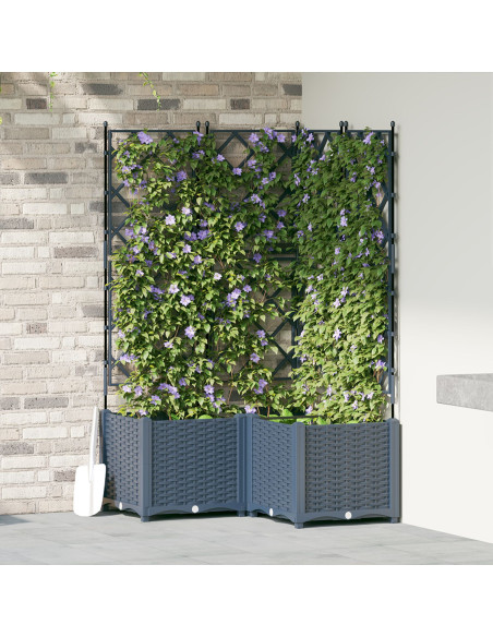 Fioriera da Giardino con Traliccio 3 pz Grigia 80x80x143 cm