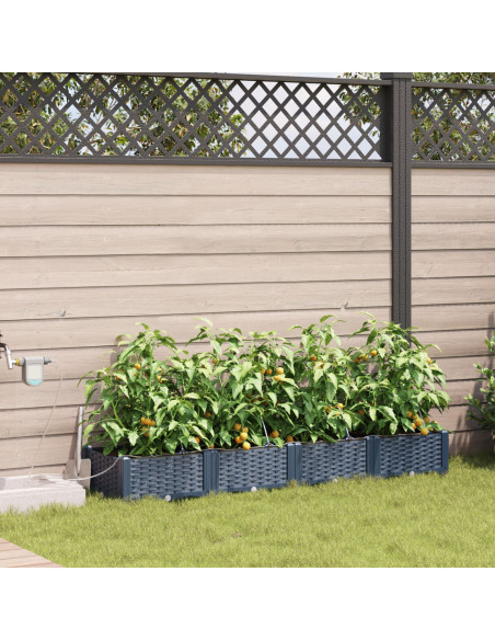 Fioriere da Giardino con Sistema di Irrigazione 4 pz Grigio