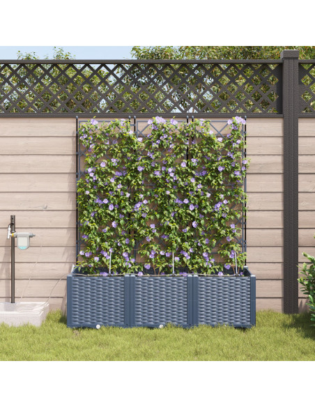 Fioriere da Giardino con Sistema di Irrigazione 3 pezzi Grigio
