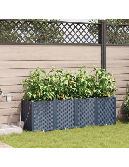 Vasi da Giardino con Sistema di Irrigazione 4 pezzi Grigio