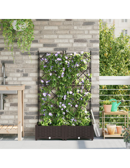 Fioriera  con Traliccio 2 pz Marrone 80x40x125.5 cm