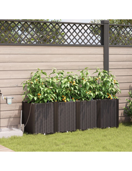 Fioriere da Giardino con Sistema di Irrigazione 4 pz Marrone