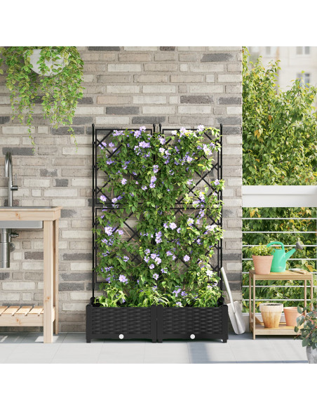 Fioriera da Giardino  con Trellis 2 pz Nera 80x40x125.5 cm