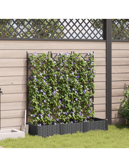 Fioriera  con trellis 3 pcs Nera 120x40x125.5 cm