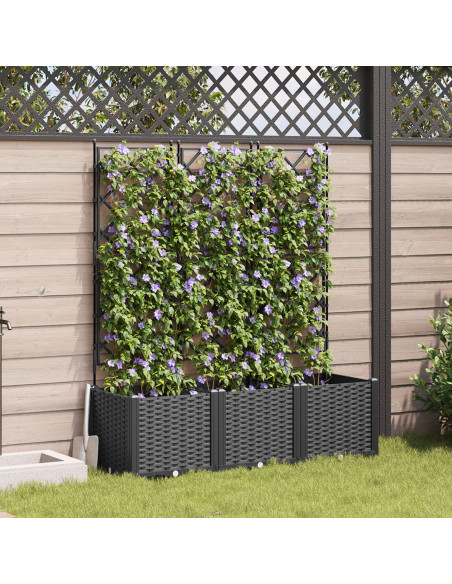 Fioriera da Giardino  con Trellis 3 pz Nera 120x40x143 cm