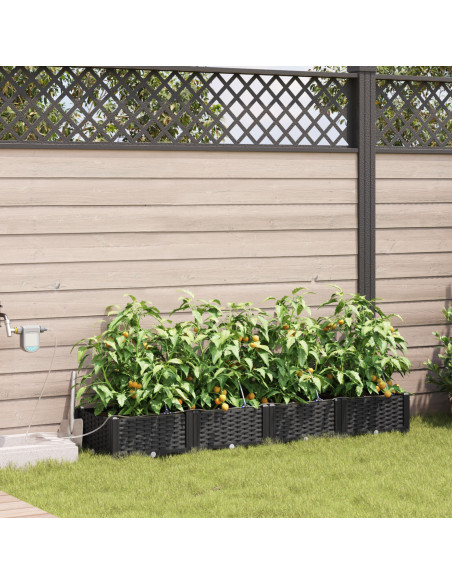 Fioriere da Giardino con Sistema di Irrigazione 4 pz Nero