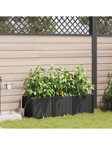 Fioriere da giardino con sistema di irrigazione 3 pz Nero