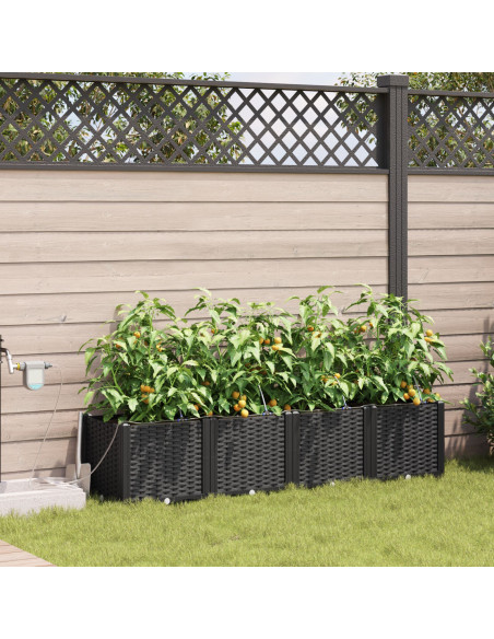 Vasi da Giardino con Sistema di Irrigazione 4 pz Nero