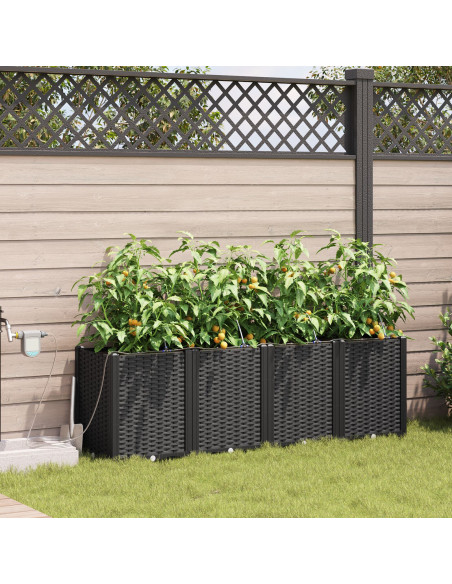 vasi da giardino  con sistema di irrigazione 4 pezzi Nero