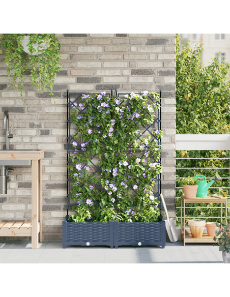 Piantana da giardino  con trellis 2 pz Grigio 80x40x125,5 cm
