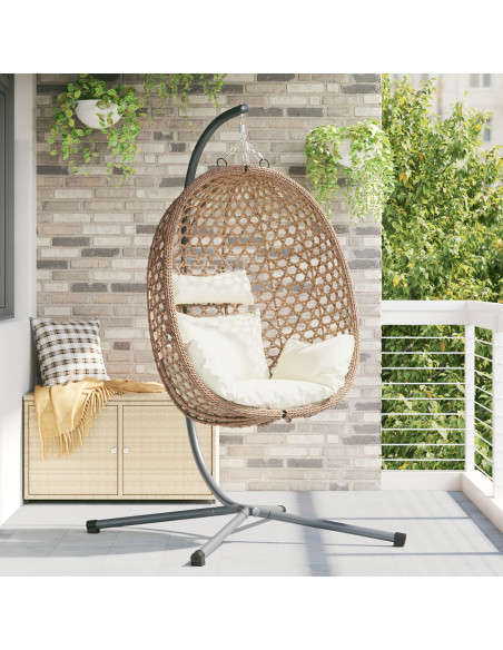 Sedia a Uovo Sospesa  con Base e Supporto in Polyrattan Caffè