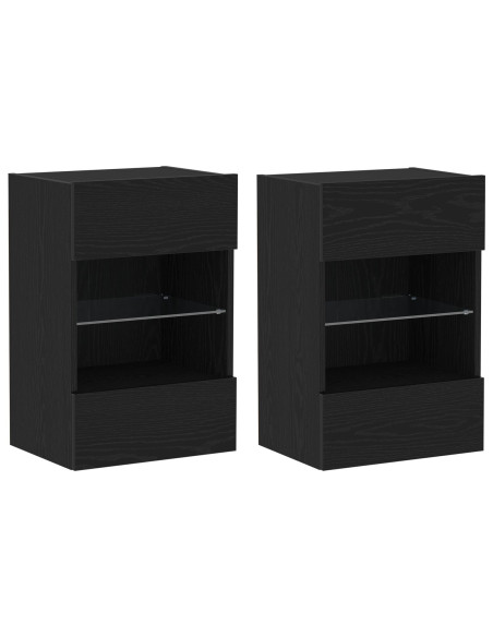 Mobile TV LED  2 pz Nero Rovere 40x30x60,5 cm Legno ingegnerizzato