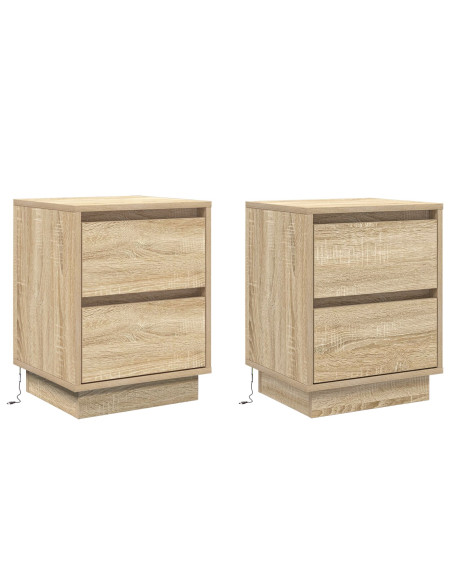 Comodini  con luci LED 2 pz Rovere di Sonoma 39x34,5x50 cm
