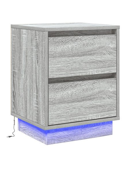 Mobiletto da Comodino  con Luci LED Grigio Sonoma 39x34,5x50 cm