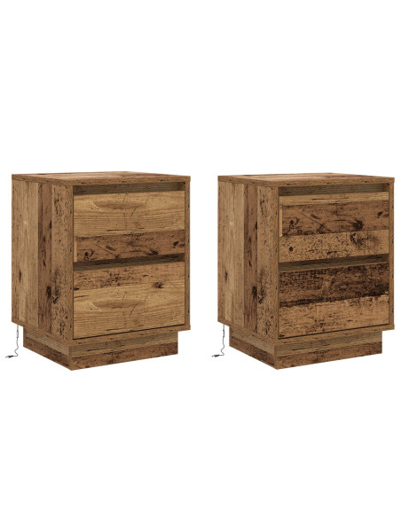 Comodini  con Luci LED 2 pz Vecchio Legno 39x34.5x50 cm