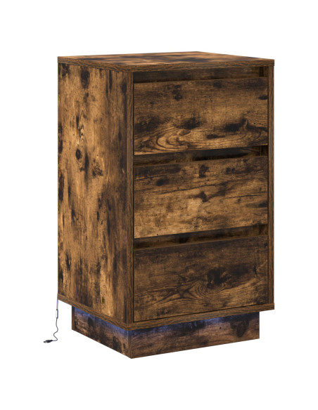 Comodino  con LED Rovere Affumicato 39x34.5x65 cm Legno ingegnerizzato