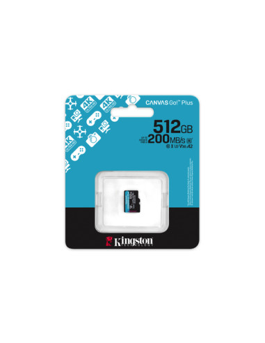 Kingston Technology 512 GB microSDXC Canvas Go Plus Gen4 200R A2 U3 Confezione singola senza ADP