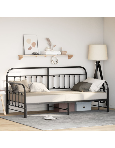 Struttura Letto Giornaliero con Letto Estraibile Nero 90x190 cm Acciaio