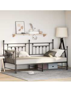 Struttura per letto di giorno Nero 100 x 190 cm Acciaio
