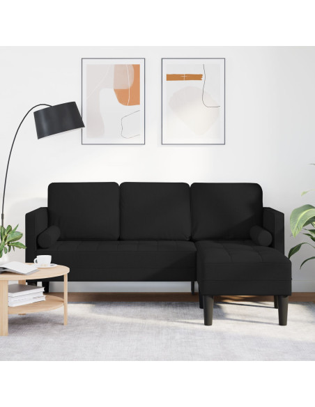 Divano L-Shaped a 3 Posti Nero 160 cm Tessuto