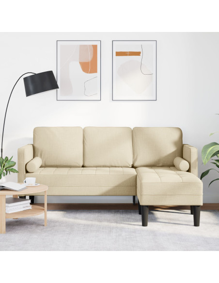 Divano L-Shaped a 3 Posti Crema 160 cm in Tessuto