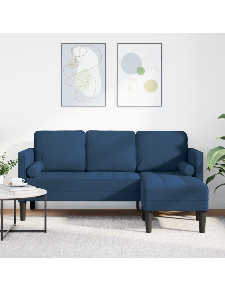 Divano L-Shaped 3 Posti Blu 160 cm Tessuto