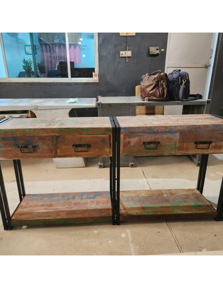 Tavolo Consolle con Cassetti 160x33x75 cm Legno Riciclato Solido