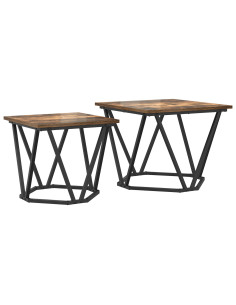 Set tavolini 2 pcs Rovere fumé Legno ingegnerizzato e acciaio