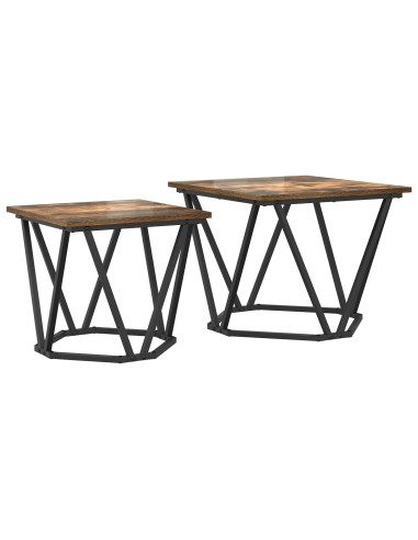 Set tavolini 2 pcs Rovere fumé Legno ingegnerizzato e acciaio