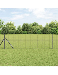 Recinzione con Posto Grigio 0,4 x 25 m Acciaio e PVC