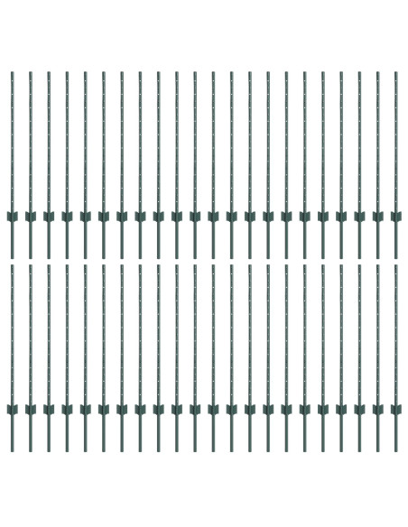 Palo della recinzione 44 pcs Verde 140 cm Acciaio