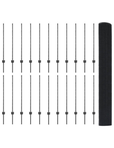 Recinzione con Posto Grigio 1 x 50 m Acciaio e PVC