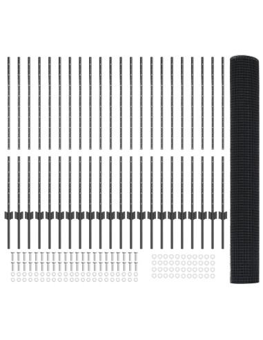 Recinzione con Posto Grigio 1,2 x 50 m Acciaio e PVC