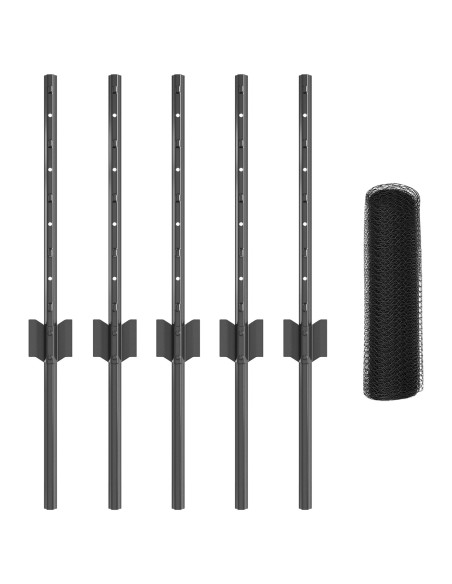 Post da Recinzione  5 pz U-Channel Grigio 40 cm Acciaio, Recinzione Esagonale  Grigia 0.4x10 m Acciaio